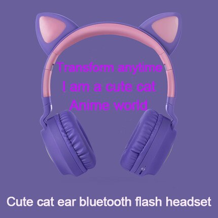 Söpö led kissan korva bluetooth langattomat kuulokkeet taitettavat cosplay kissan kuulokkeet pelikuulokkeet musiikille kuulokkeet mikrofoneilla: Violetti pinkki ilman laatikkoa