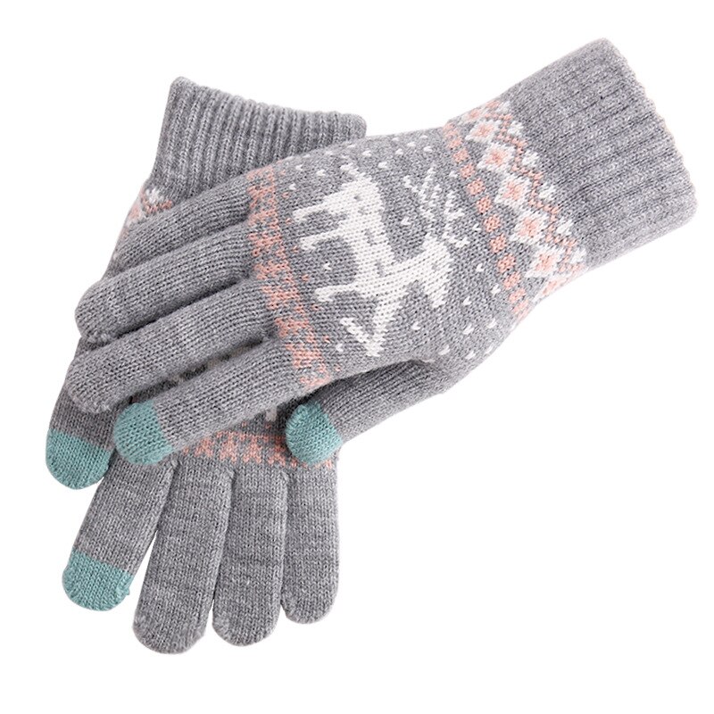 Novo vintage natal veados luvas de malha mulheres engrossar tela sensível ao toque luvas inverno quente neve elk dedo cheio luvas presente natal: grey
