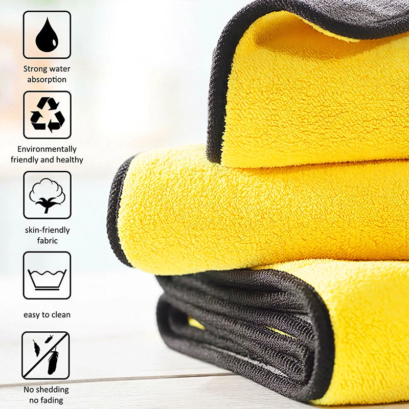 Serviette de lavage de voiture en microfibre, 5/1 pièces, Double face, épaisse, chiffons de nettoyage de voiture, ménage, cuisine, fenêtres, miroirs, chiffons d'essuyage