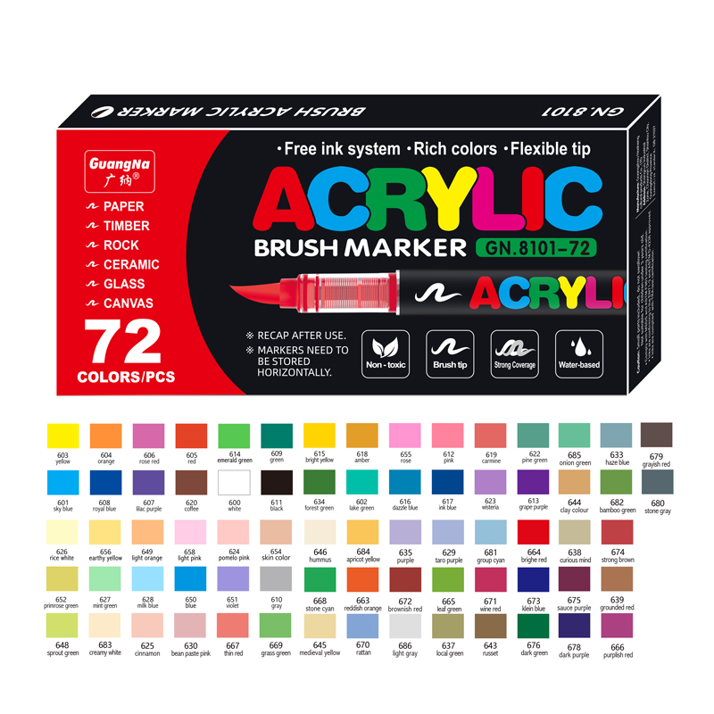 Guangna Acrylic Painting Markers Set Plumones 72/60/48/36/24/12 Colors Soft Brush Pen Marcadores Drawing Graffiti Art Supplier: Yellow