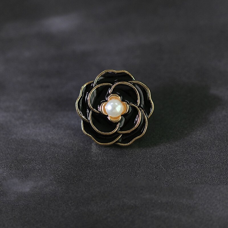 Super vackra pärlblomma knappar för skjorta dam & #39 ;s klädtillbehör svarta kjolknappar dekorativa knappar för kläder: Svart / 23mm-10 st