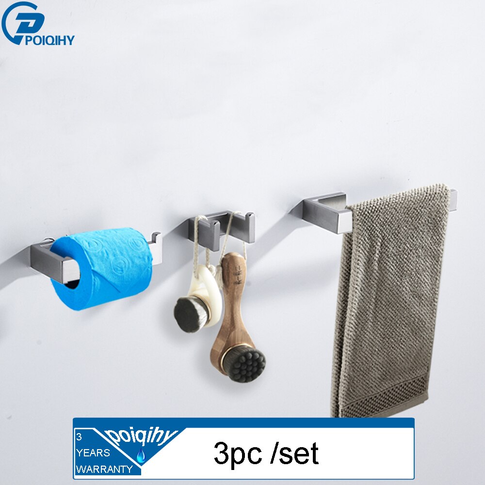 Set de accesorios para el baño de POIQIHY 304 SUS, ganchos cuadrados para batas, colgador de barra de toalla, soporte de papel higiénico de níquel cepillado con montaje en pared: 3PC a Set
