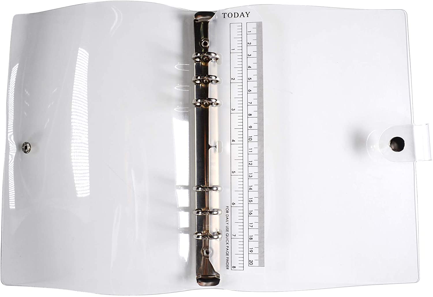 A5 /A6 Transparent 6 Ring Binder Cover Clean Soft PVC for Refillable Notebook Shell with Snap Closure and 1 Ruler
