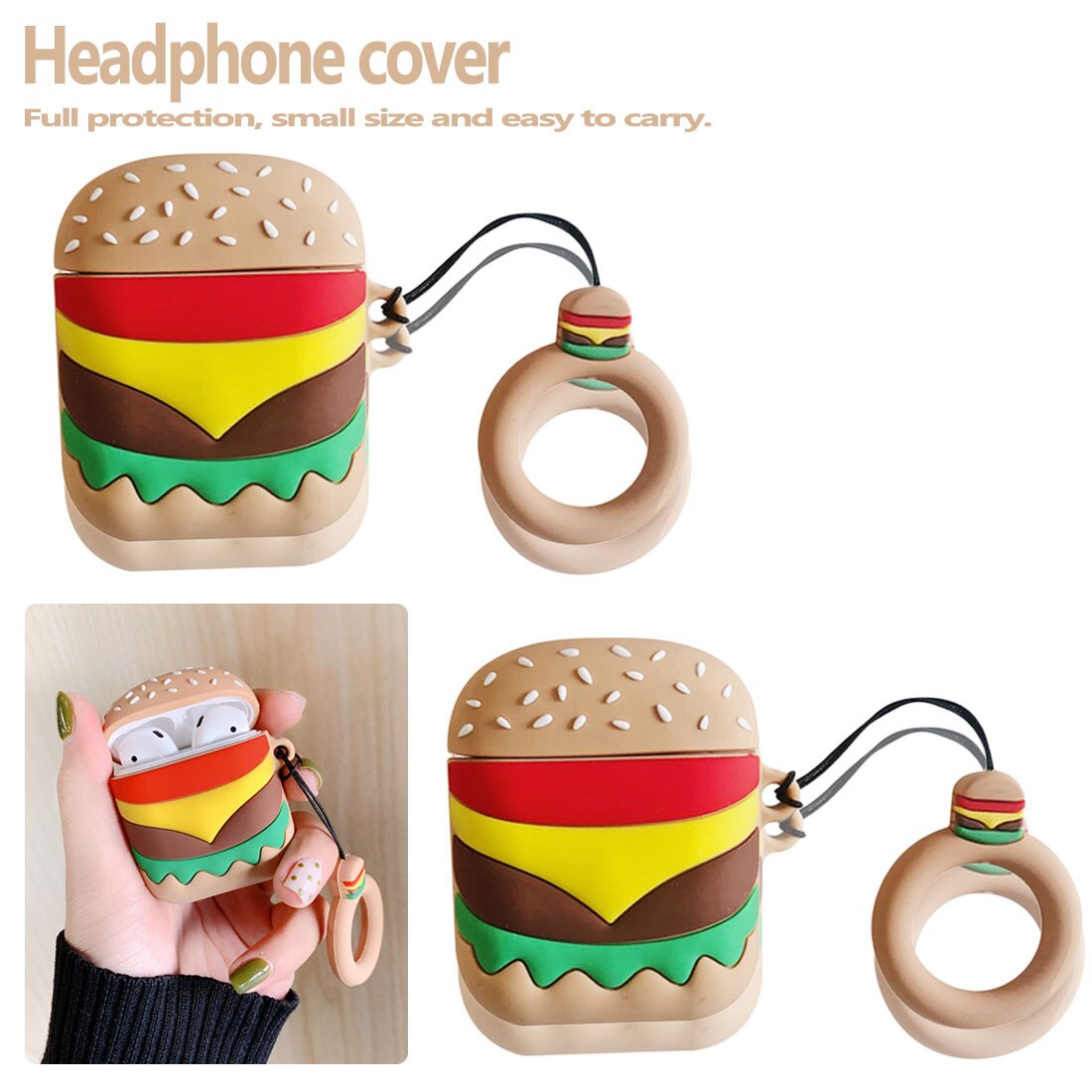 Hamburger hårt fodral bluetooth trådlöst hörlursfodral för airpods fodral skyddsfodral