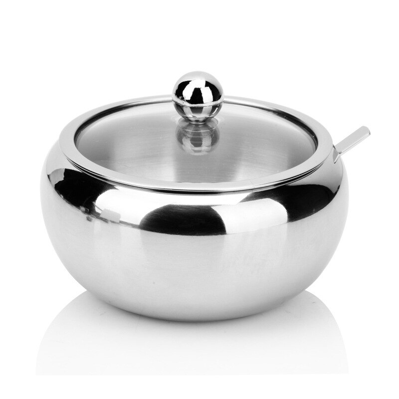 Kitchen Stainless Steel Sugar Bowl With Lid And Spoon Portable Sugar Box Container Cooking Sugar Seasoning Jar Storage Tools