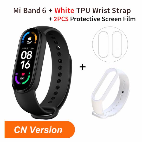 Xiaomi-pulsera inteligente Mi Band 6, accesorio deportivo resistente al agua con control del ritmo cardíaco, oxígeno en sangre y Bluetooth, 5 colores, AMOLED: white strap film