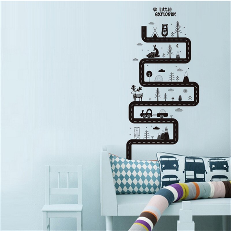 Cartoon Car Road Track Wall Stickers for Kids room Living room Bedroom Background Wall Decor Art Mural