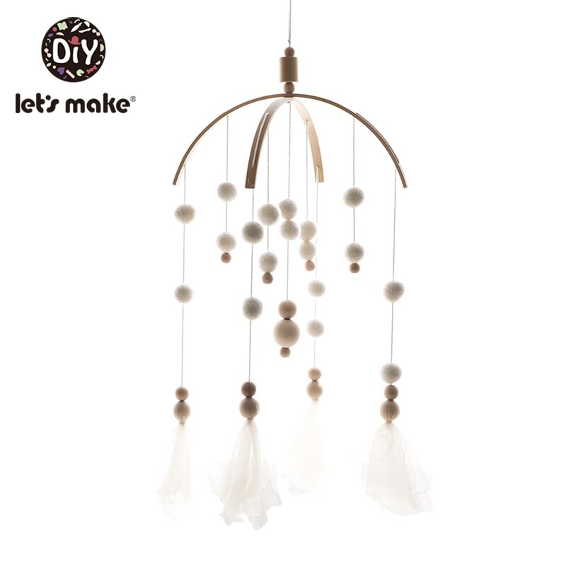 Let's Maken Houten Baby Bed Speelgoed Wieg Mobiele Baby Kamer Kinderwagen Muziek Baby Vilt Wol Bal Rammelaars Houten Bijtring speelgoed: White Tassel