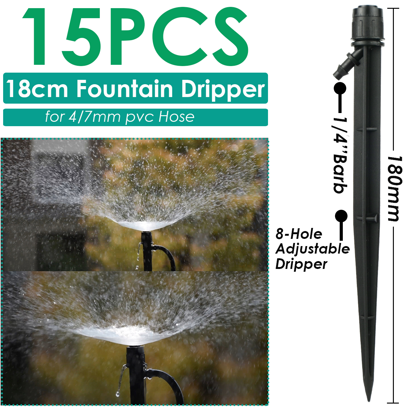 Kesla 15 Pcs Tuin Watering Druppelbuis Sprinkler Verneveling Nozzle Op Stake Druppelaar Invoegen Grond Fit 4/7 Mm slang Kas: Licht Groen