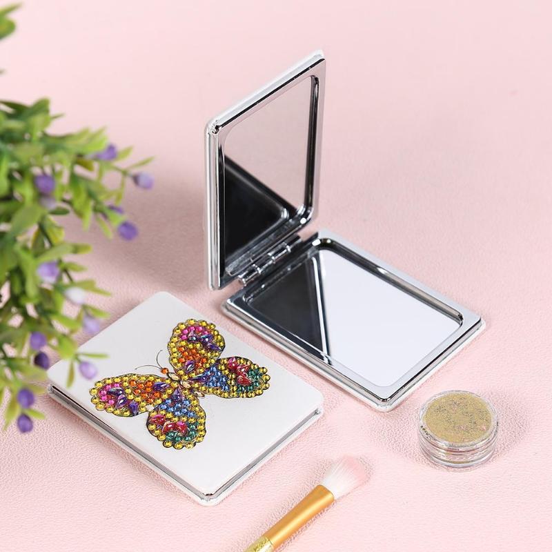 5D bricolage diamant peinture miroir Mini poche femmes fille maquillage miroir papillon strass diamant broderie miroirs