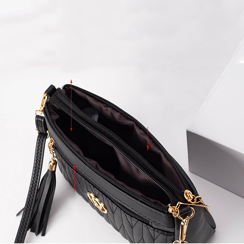 PU Leather Crossbody Bags Women Zipper Shoulder Bag Large Capacity Embroidery Thread Purse and Handbags