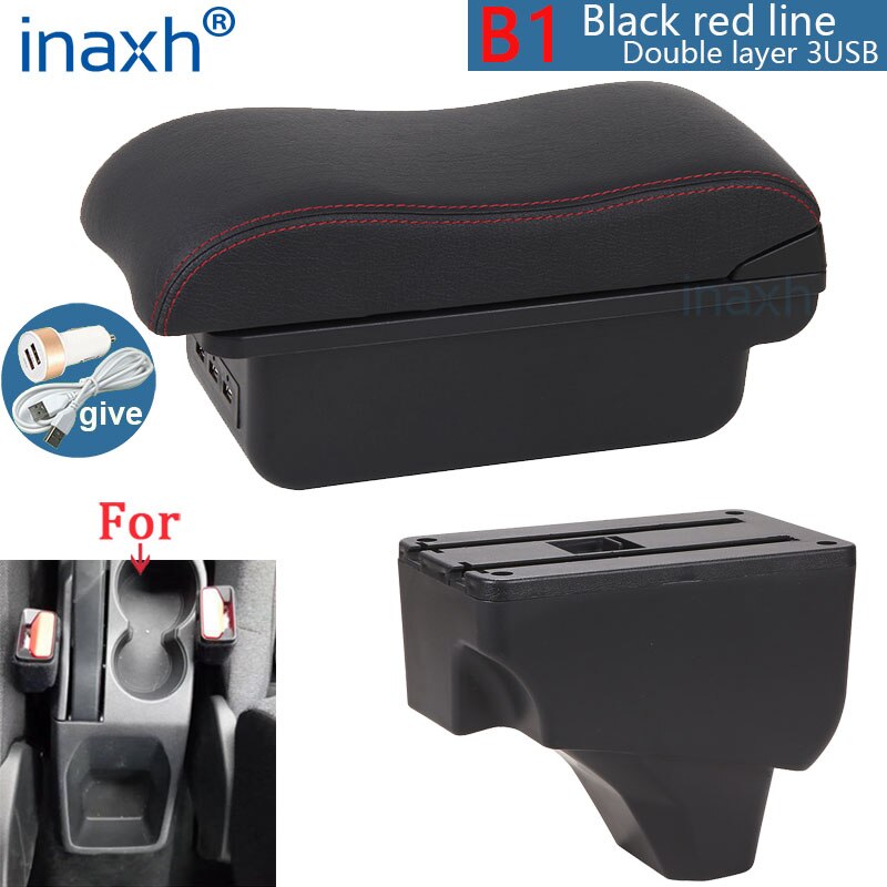 Voor Peugeot Armsteun Voor Peugeot Auto Armsteun Box Retrofit Onderdelen Interieur Opbergdoos Accessoires Usb led: B1 Black red 3USB