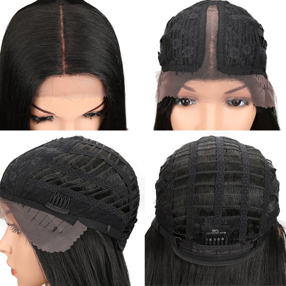 Cabelo mágico 20 "Polegada peruca dianteira do laço do cabelo reto sintético natural linha fina resistente ao calor parte do meio do cabelo da fibra para preto