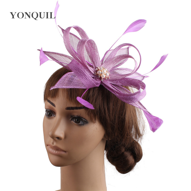 Blanc Sinamay coiffure de mariage pour mariée chapeau Fascinator cheveux accessoires épingle à cheveux mariée dames nouvelle chapeaux: VIOLET