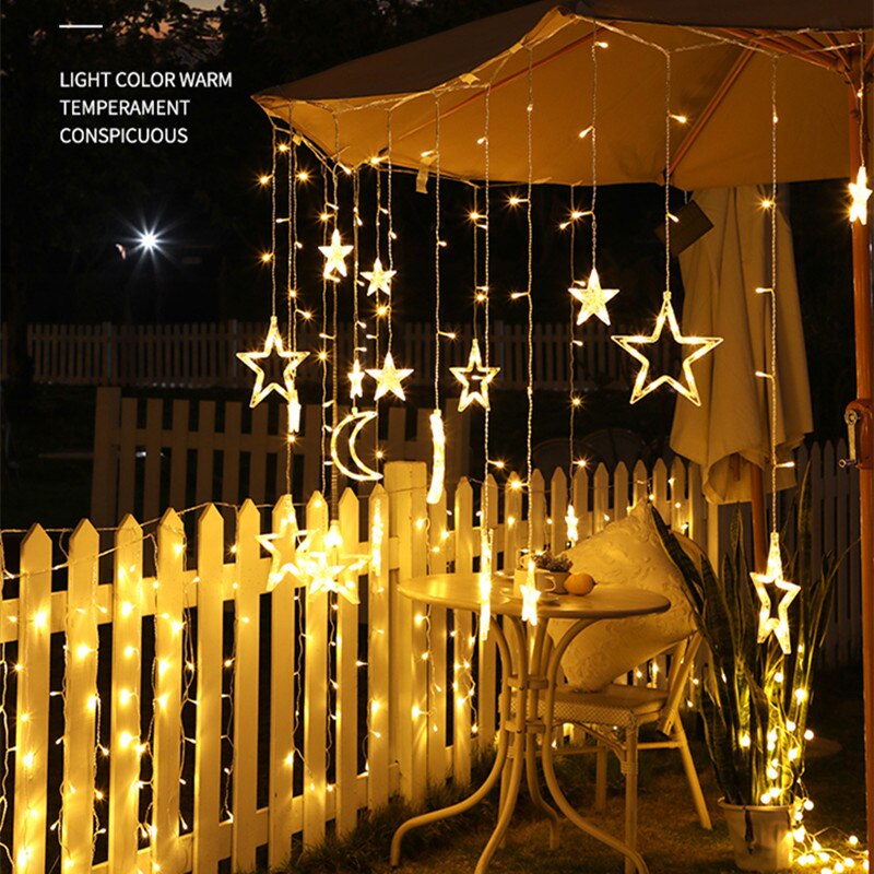 Guirlande lumineuse LED en forme de lune et d&#39;étoile, luminaire décoratif d&#39;intérieur et d&#39;extérieur, idéal pour un jardin ou un Patio, ou comme décoration de noël, 220V, ue