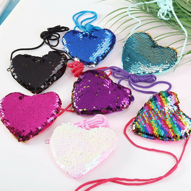 Moda lantejoulas coração crianças bolsa de ombro moeda do bebê meninas bolsa mini mensageiro bolsa pequena moeda bolsas