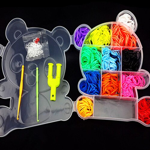 600 Uds bandas coloridas de goma para telar tejido elástico hacer pulsera herramienta DIY set Kit caja niñas niños juguetes para niños 8 10 año: panda