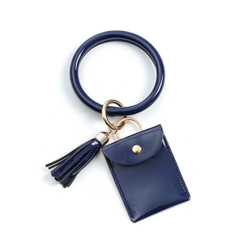 Bracelet Keychain Card Holder Lightweight Wristlet Clutch Bag with Circle Keyring Tassel for Women Girls: Deep Blue