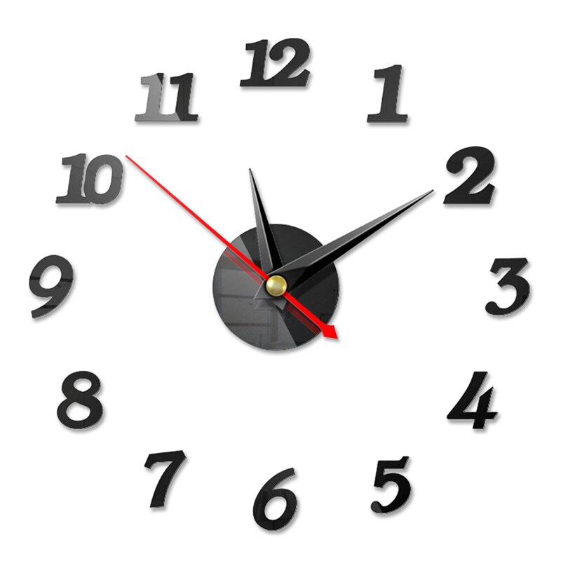 Mini 3D Acrylic Wall Clock Self Adhesive Wall Clock Silent Clock DIY Mirror Stickers Hanging Watch Background Wall Home Decor: D-Black