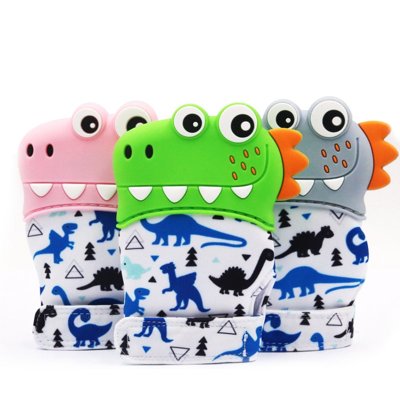 Baby Silicone Mitts Teething Mitten Glove Sound Teether Newborn Chewable Nursing Mittens Teether Natural Stop Sucking Thumb Toy