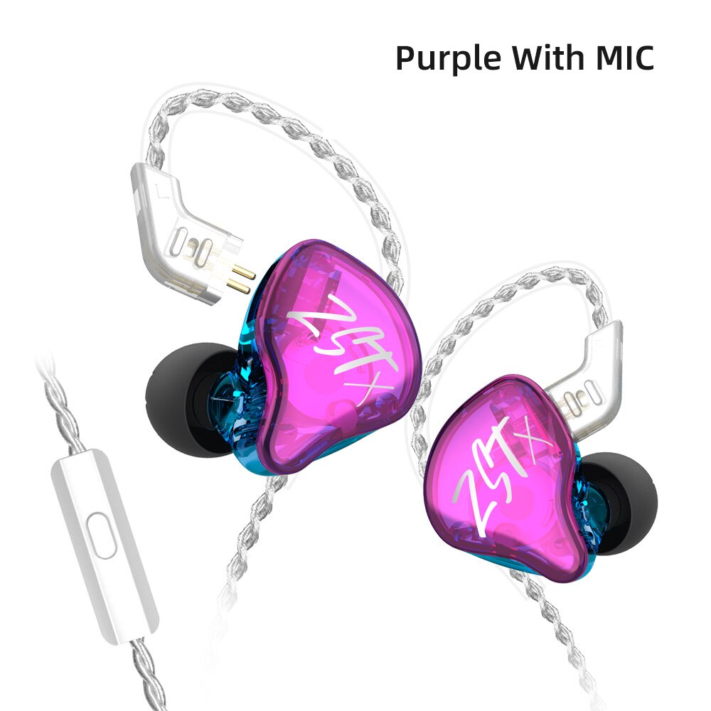 KZ ZSTX ZST X híbrido 1BA + 1DD en el auricular del oído juego de deporte auriculares HIFI auriculares con 0,75mm pin cable KZ ZST ZSN PRO: Purple with mic