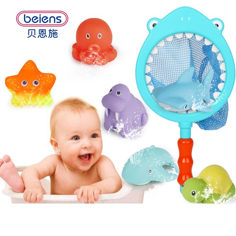 Brinquedos de banho 7 pçs para crianças brinquedos de praia para crianças brinquedos de água brinquedos de borracha macia animais de água brinquedos para banho de chuveiro de bebê tubarão