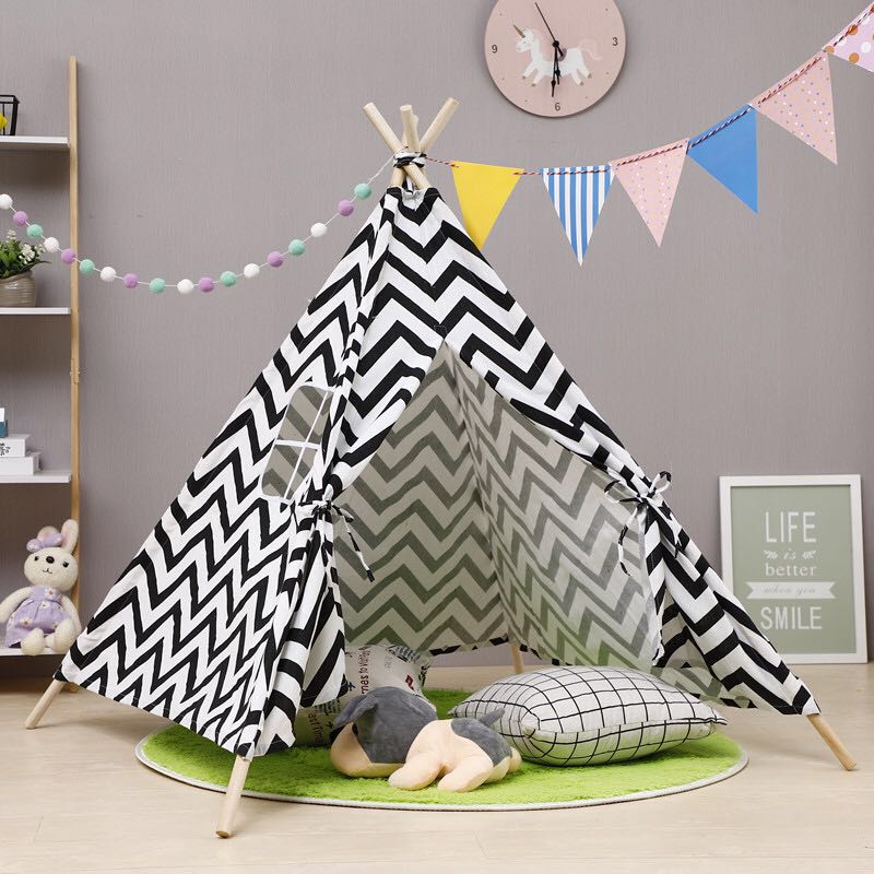1.35M Large Teepee Tent Cotton Canvas Wigwam Children&#39;s Tent Kids Play House Girls Game House India Triangle Tent Room Decor: WJ3688NEW1