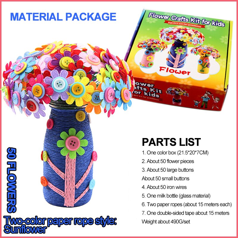 Los niños hecho a mano botón original-flores artesanía bricolaje flor botón de la flor de juguete niñas juego: Sunflower 1