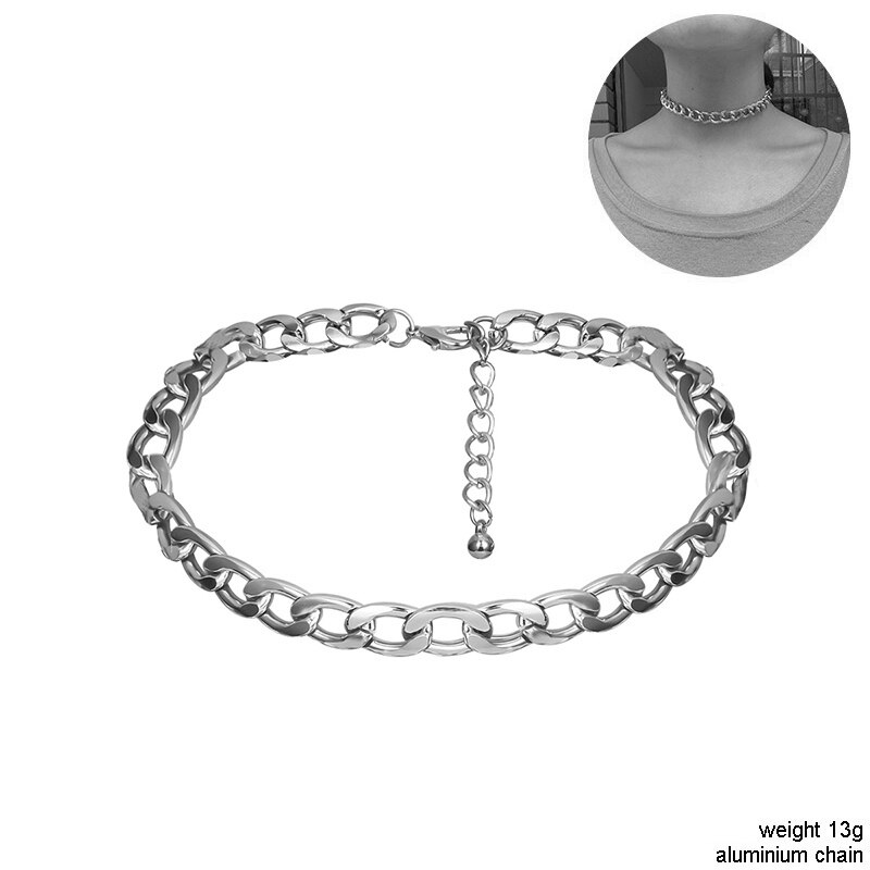 Punk Felsen Aluminium Kette Halsband Halsketten Für Frauen Chocker geschichtet Verknüpfung Kragen Glanz Licht Gewicht Schmuck Schlüsselbein ErkläSprosse: N1400-3