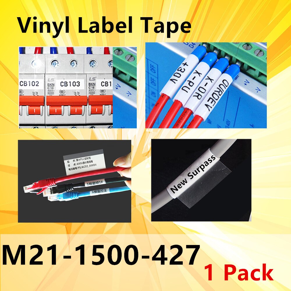 1 Pack Label Tape M21-1500-427 Vinyl Lint Printable Mouwen, Etikettering Tapes, Zwart Op Wit Film Draagbare Printer BMP21-PLUS: Default Title