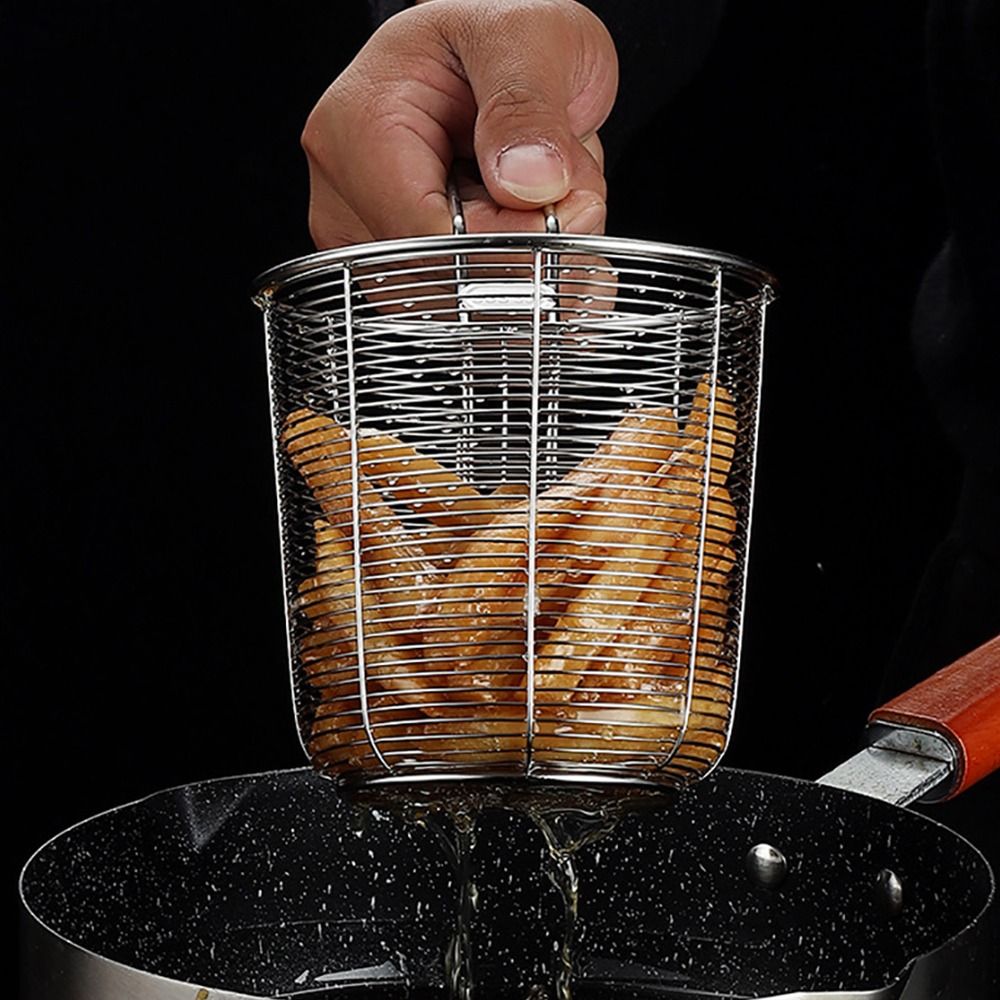 Mini Deep Frying Basket with Handle 304 Stainless Steel Strainer Mesh Chip Filter Fryer Chip Serving for Dumplings French Fries