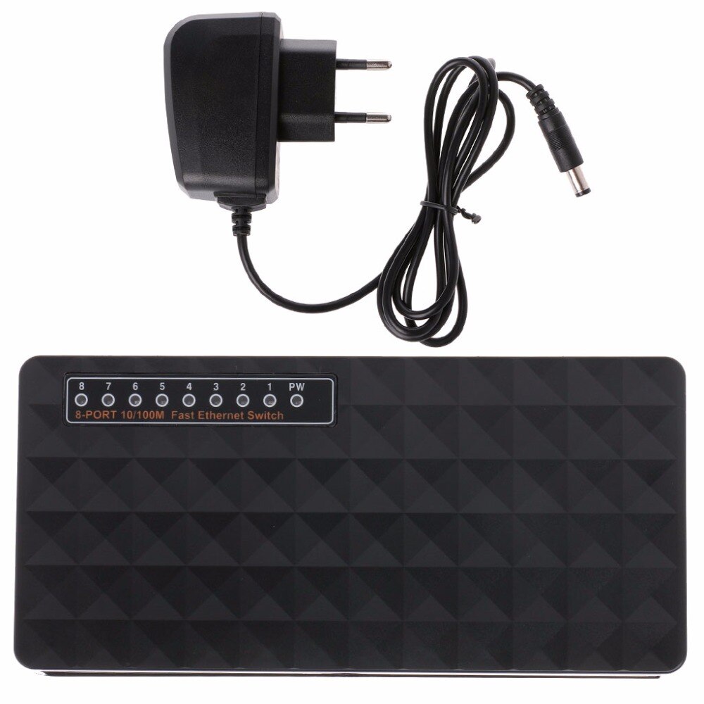 Novo 8-port 10/100 mbps ethernet rede switch hub desktop mini rápido lan switcher adaptador com plugue da ue fonte de alimentação preto c26
