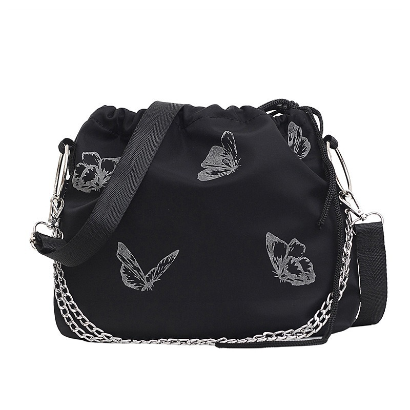 Leuchtende schmetterlings-umhängetasche, damen-schultertasche mit kordelzug, Nylon-freizeithandtasche