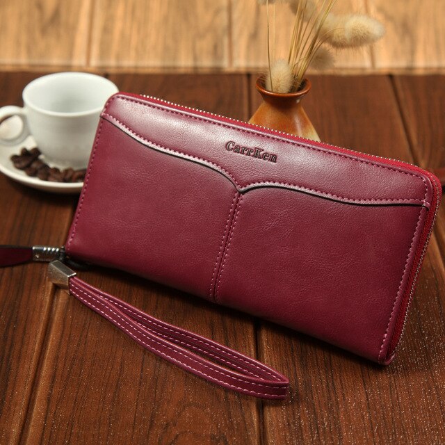 Catei Karrui Men's wallet business casual large-capacity clutch bag soft oil wax leather multi-card mobile phone bag: 006-3pink purple