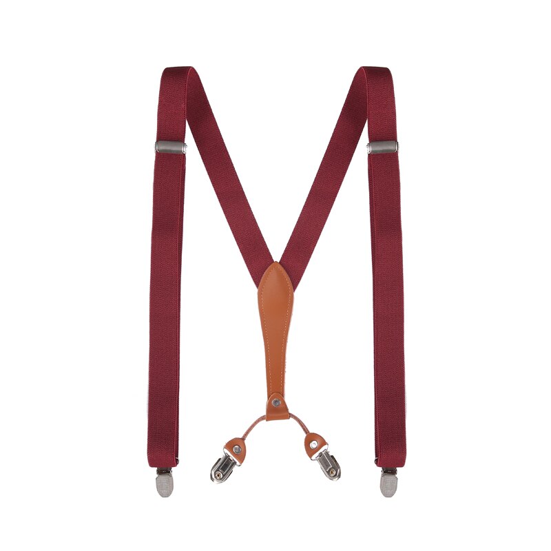 Y-Vorm 4 Clips Bretels Mannelijke Unisex Vintage Casual Lederen Bretels 2.5 Cm Breedte Voor Man Vrouw Microfiber Bretels: Burgundy