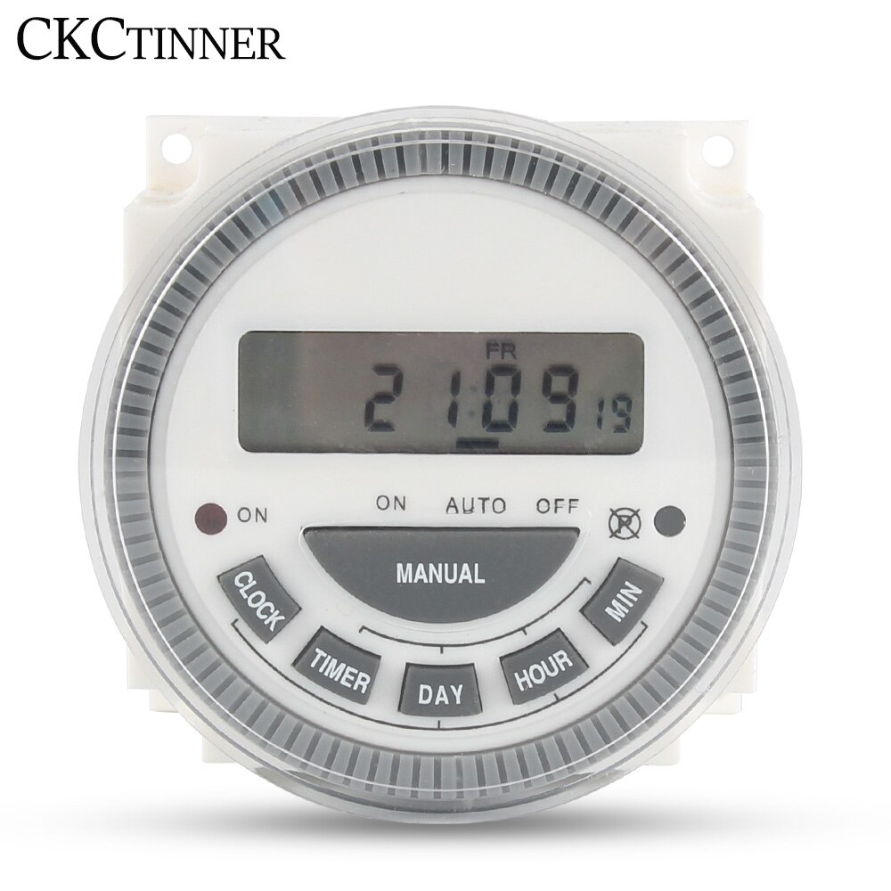220V Timer Switch7 Days Weekly Programmable Digital Timer LCD 1.6 Inch Lighting Switch Inside Battery with Dustproof Cover: Default Title