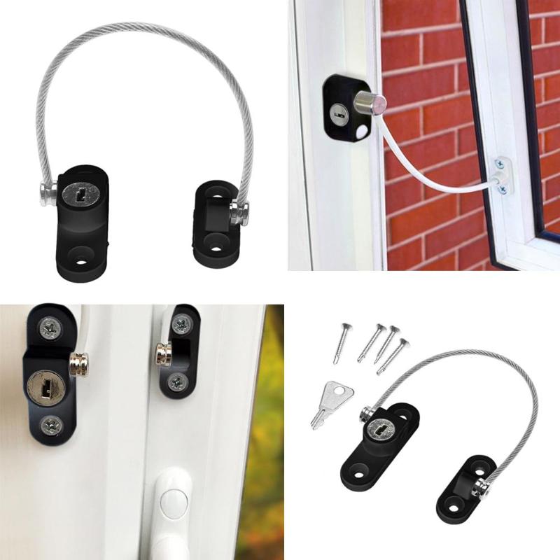 Door Window Security Lock Aluminum Alloy Door Window Restrictor Limiter Key Children Security Car Window Cable Limit Lock
