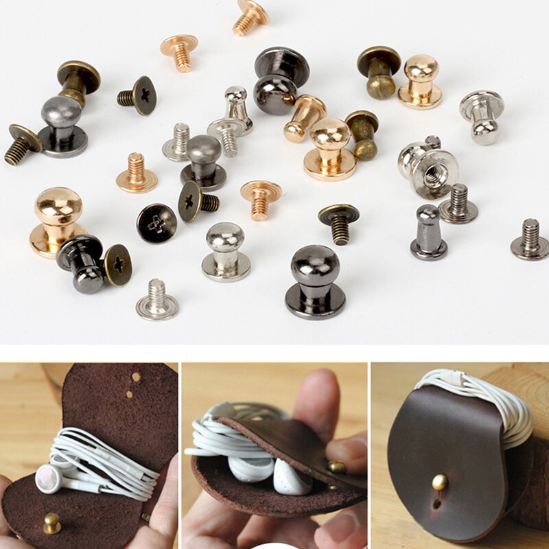 10Set Metalen Massief Messing Knop Schroef Klinknagels Diy Ambachten Lederen Product Tassen Klinknagels Monnik Hoofd Spikes Hardware Decor Nail gespen