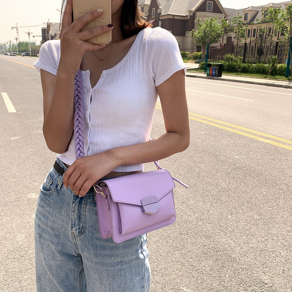 Women Candy Color Crossbody Bags Small Square Shoulder Handbags Female Purse Braided Classic Flap Crossbody Shoulder Bag