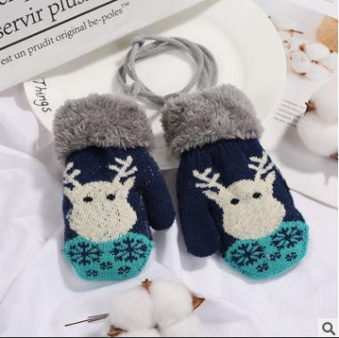 1pair Christmas baby gloves winter knitted Xmas elk mittens kid velvet thick winter warm soft gloves for 1-3Y girls boys: Navy