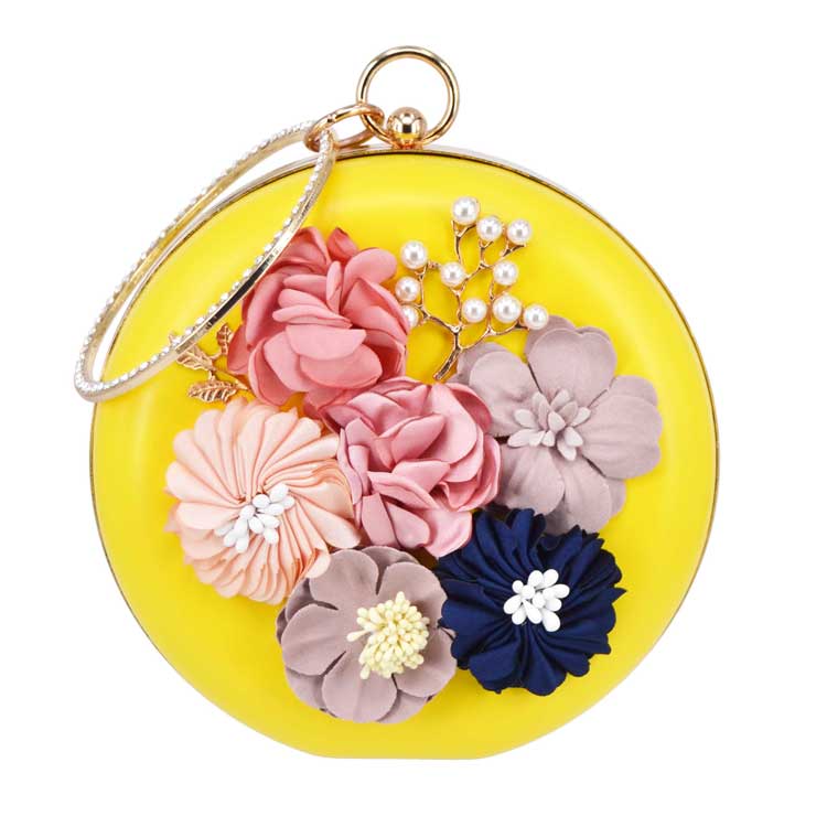 Bolso de mano Circular de pu con flores para mujer, cartera de mano de noche con Floral para , boda, x55: yellow