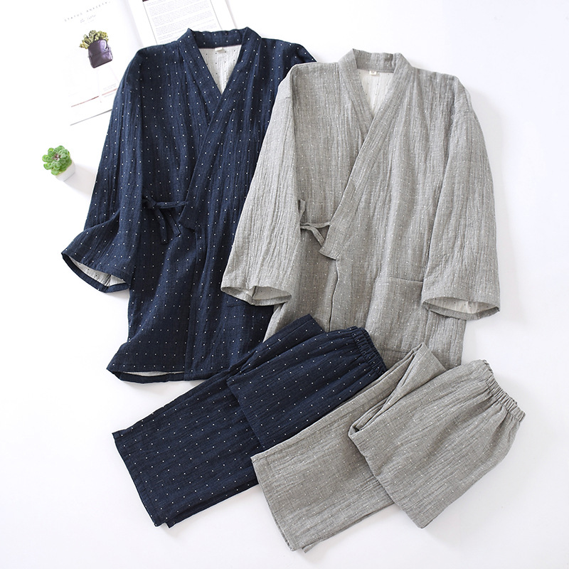 Robe de banho japonês masculino de quimono, roupa de dormir, sauna, spa, Yukata, Haori, Aodai Home camisola, algodão hanfu, pijama macio, tops e calças