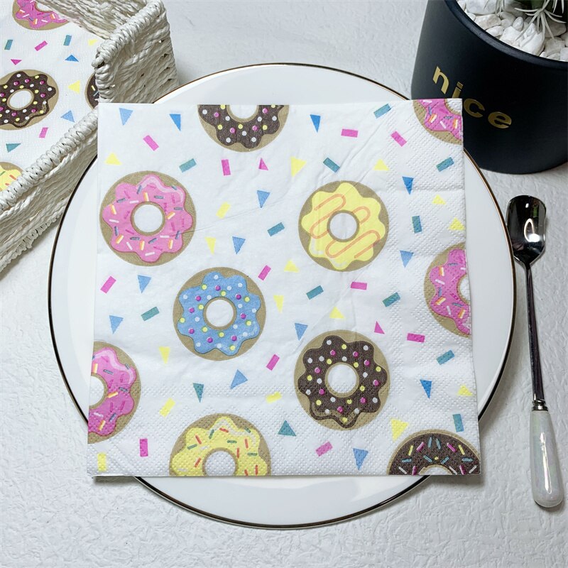 20 stk/pakke søde farverige donuts cupcake bord decoupage papir servietter dessert servietter papirservietter til børn fødselsdagsfest indretning: C