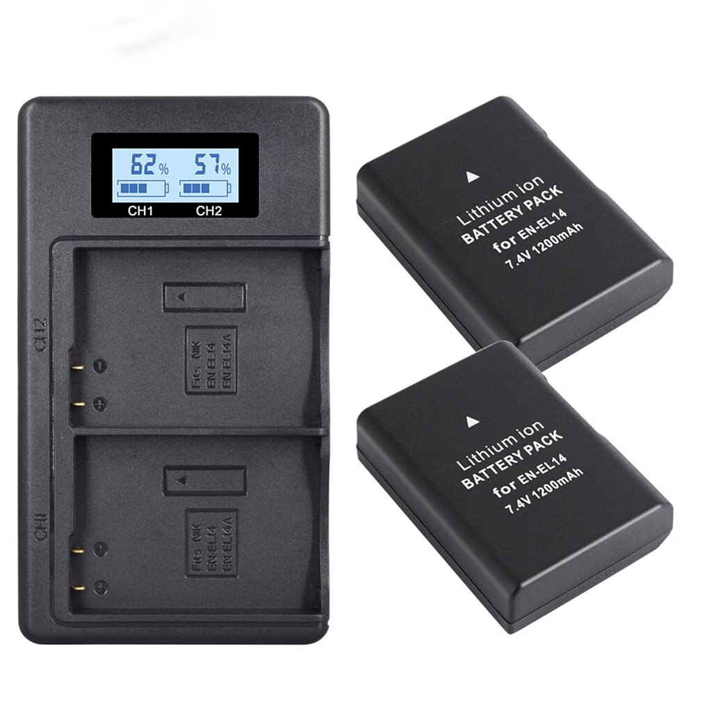 Batterie de EN-EL14 de décodage complet pour Nikon D3200 D5100 chargeur de caméra reflex non original chargeur d'affichage numérique LCD 5V