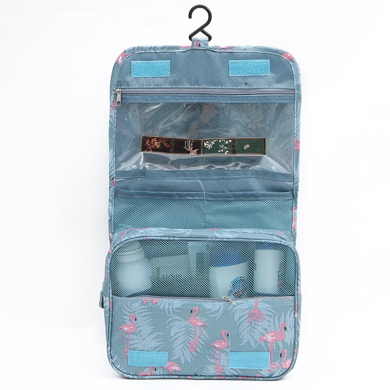 Bolsas de cosméticos neceser Portátil Bolsa de maquillaje bolsa de viaje de lavado plegable colgante estuche de almacenamiento con cremallera organizador impermeable: Blue Flamingo