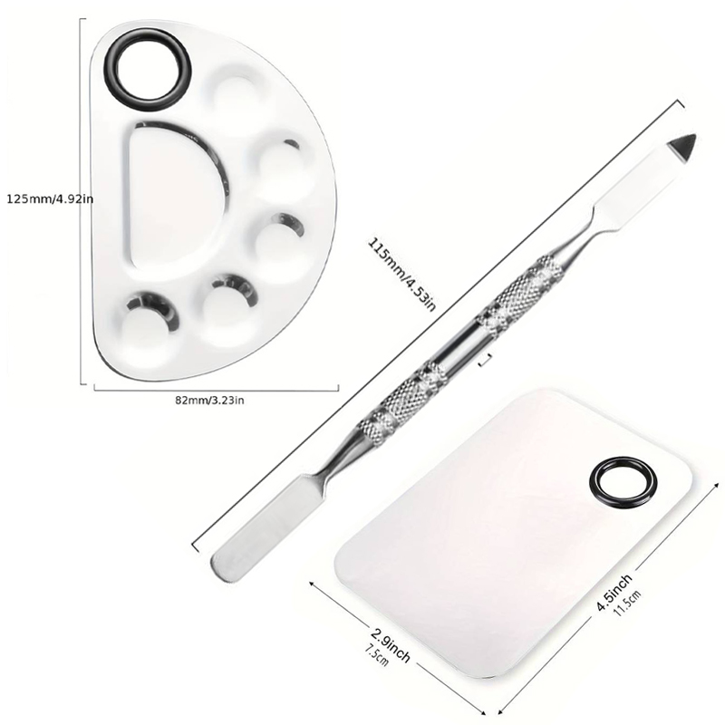 Mezclador de maquillaje de acero inoxidable, placa mezcladora de esmalte de uñas, base, paleta mezcladora de sombra de ojos con varilla de espátula, herramientas de belleza para manchas