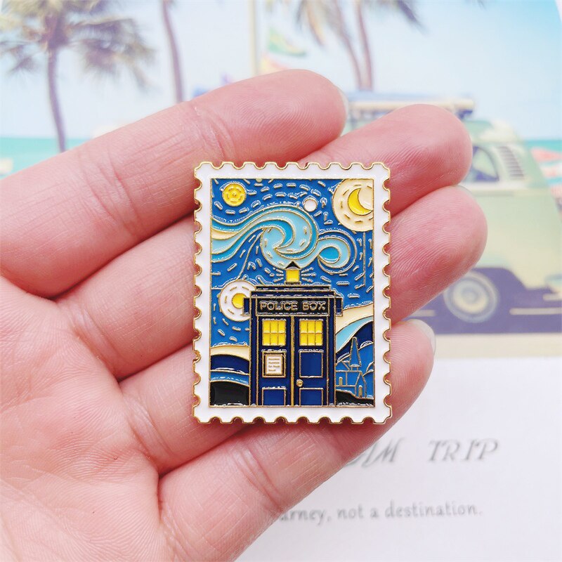 Creatieve Sterrenhemel Olieverf Stempel Emaille Pins Star Moon Pastorale Kasteel Lichtmetalen Broche Badge Mode Vrouw Sieraden