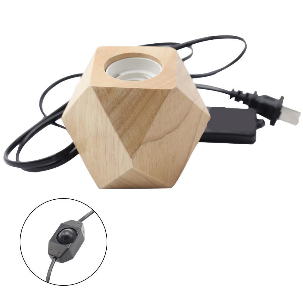 E27 Wood Diamond Shape Light Base with Dimmer Switch 110-240V US Plug: Default Title