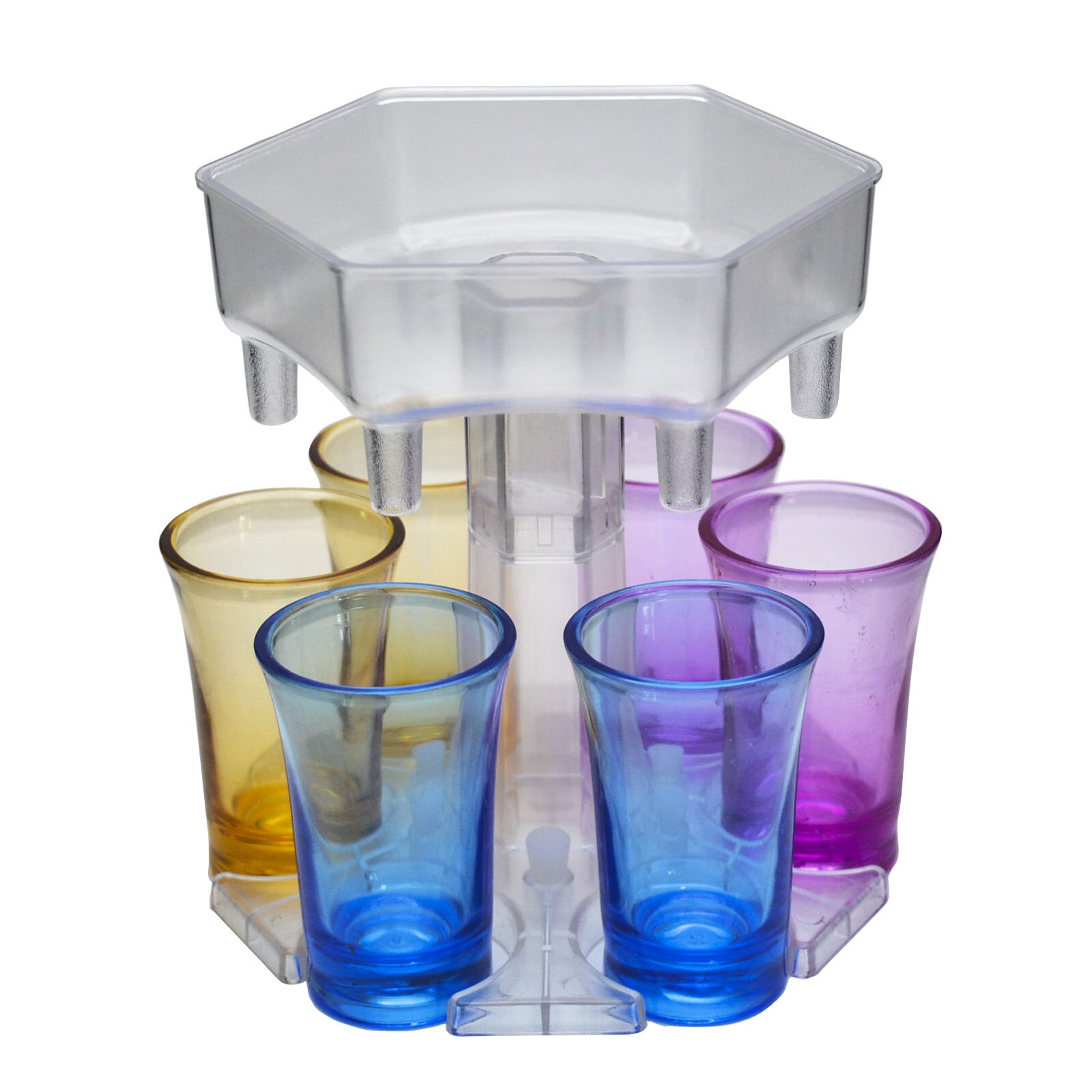 Wine Dispenser Glass Holder with 6 Cups Set Whisky Beer Dispenser for Bottle Liquor Container Party Accessories Drinking Games: Clear-6Mixcolor Cups