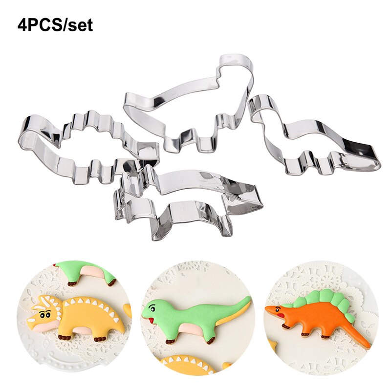 3Pcs Dinosaurus Cookies Cutter Mold 3D Dinosaurus Biscuit Embossing Mould Sugarcraft Dessert Bakken Siliconen Mal Cake Decor Tool